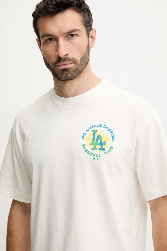 Бавовняна футболка 47 brand MLB Los Angeles Dodgers бежевий BB012TMIIIY657544SS