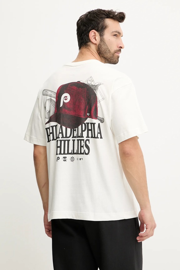Бавовняна футболка 47 brand MLB Philadelphia Phillies бавовна бежевий BB019TMQMLK646078SS