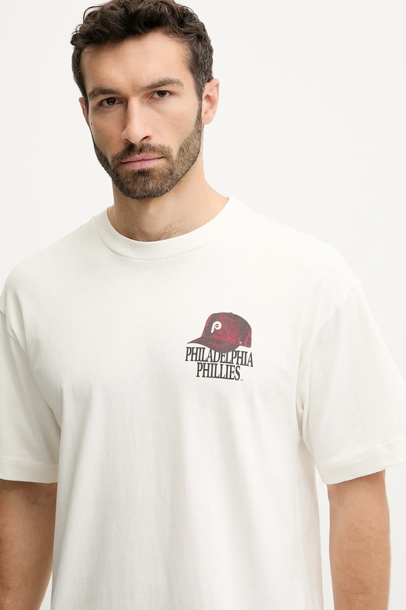 Бавовняна футболка 47 brand MLB Philadelphia Phillies бежевий BB019TMQMLK646078SS