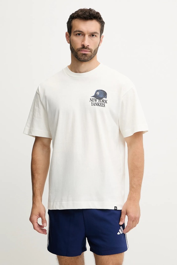 Βαμβακερό μπλουζάκι 47 brand MLB New York Yankees στάμπα λευκό BB017TMQMLK656603SS
