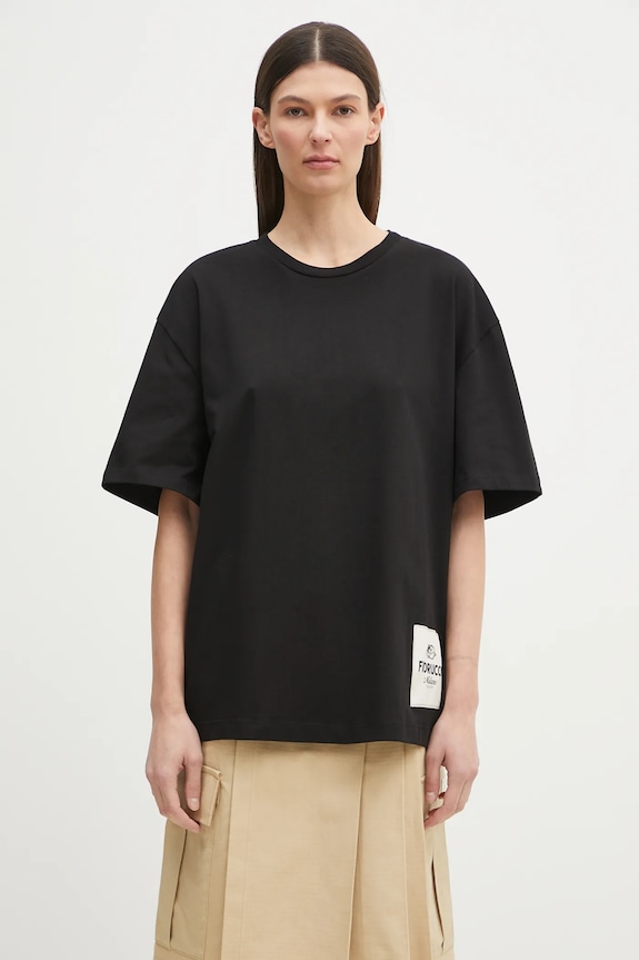 Fiorucci tricou din bumbac Logo Label Boxy Fit U02SPTSH103CJ01BK01 negru SS25