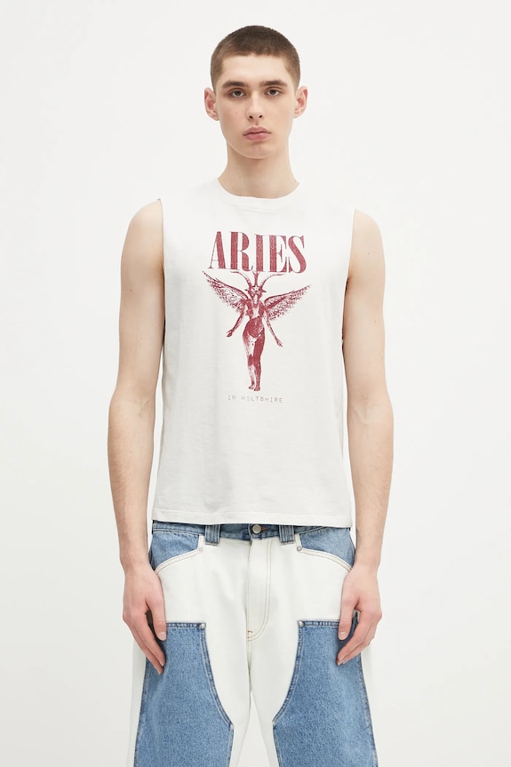 Aries tricou din bumbac Faded Nirvana Muscle Vest print bej AR4002703