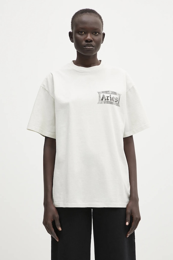 Aries tricou din bumbac Aged Ancient Temple SS Tee AR6003103 bej SS25