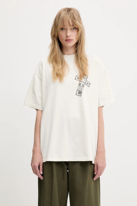 Aries tricou din bumbac Faded God Town SS Tee AR6003803 bej SS25