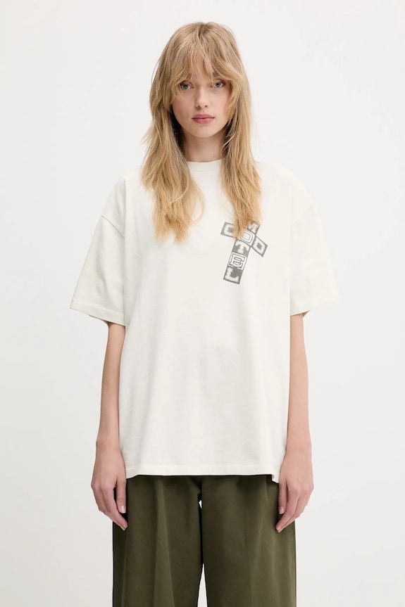 Aries tricou din bumbac Faded God Town SS Tee AR6003803 bej SS25