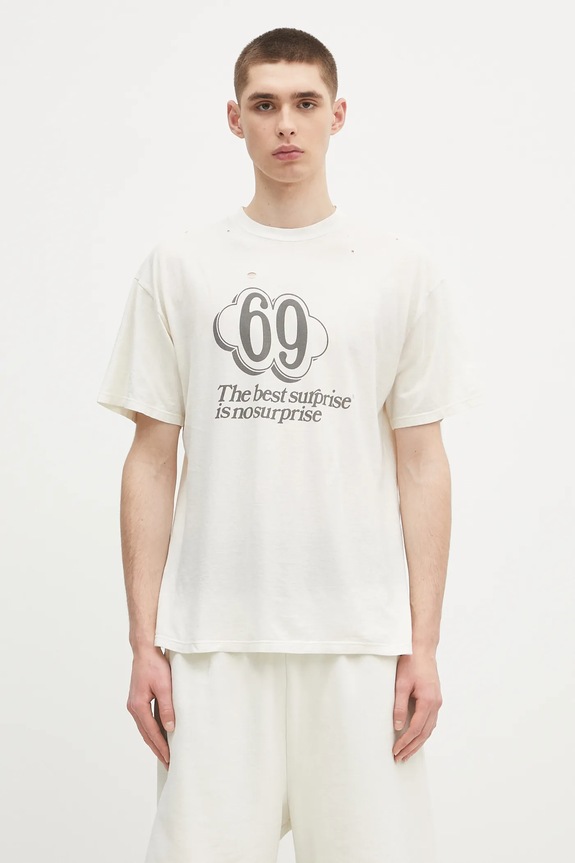 Aries tricou din bumbac Destroyed 69 SS Tee print bej AR6006903