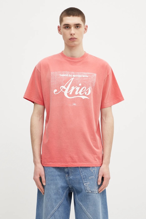 Bavlněné tričko Aries Sunbleached Cola SS Tee relaxed červená AR6262203