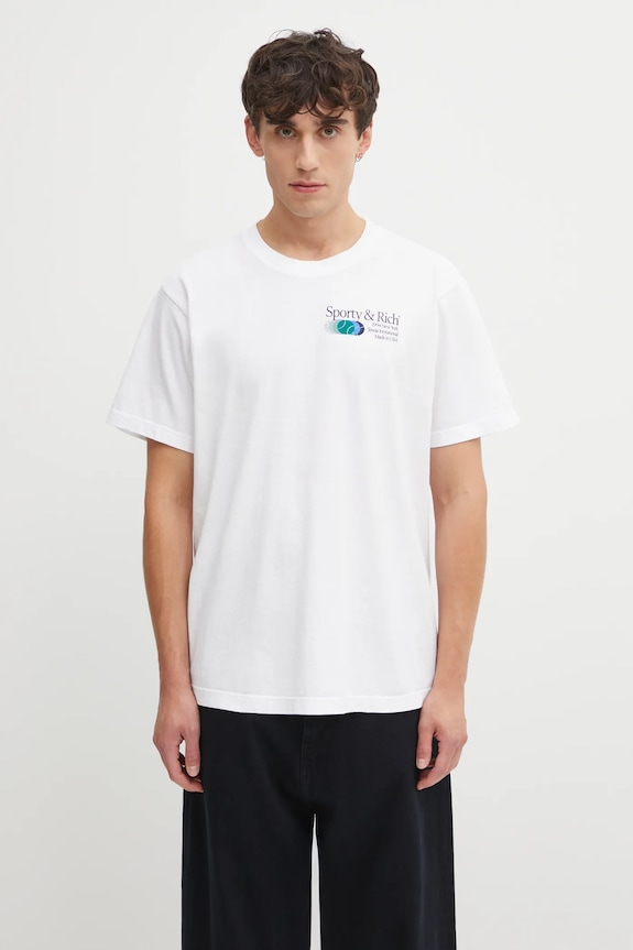 Sporty & Rich tricou din bumbac Invitational cu modele alb TO043621168WH01