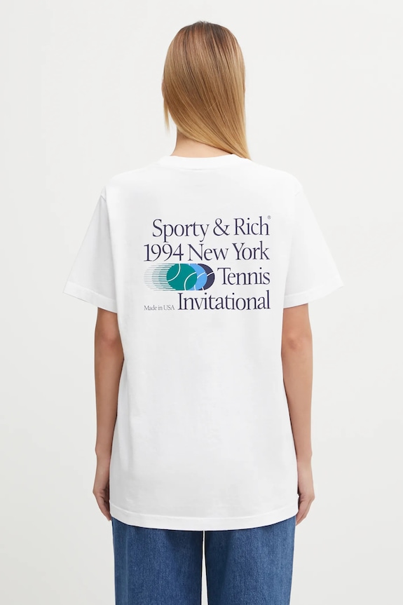 Sporty & Rich tricou din bumbac Invitational TO043621168WH01 alb AW25