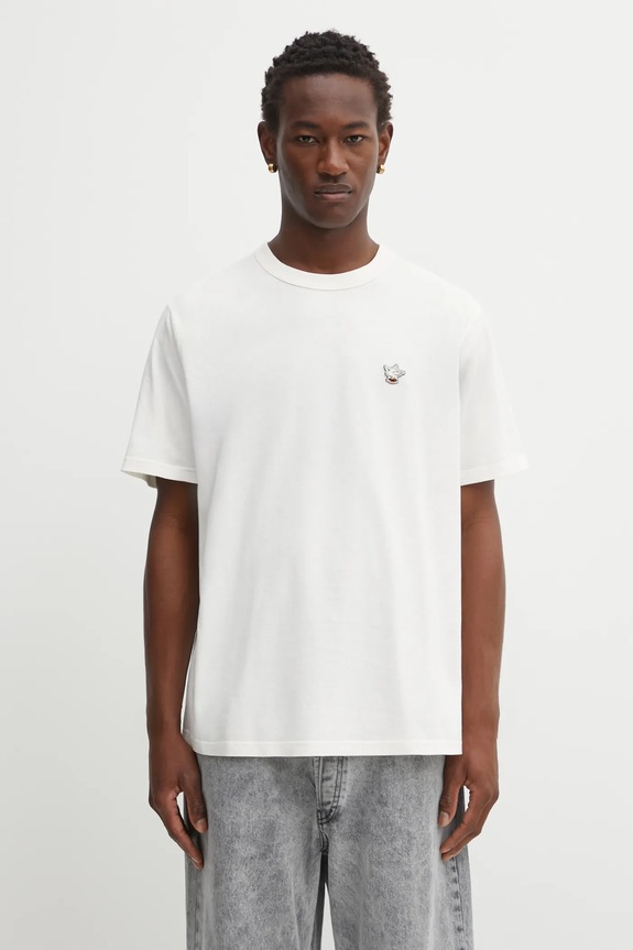 Café Kitsuné t-shirt in cotone Barista Fox Patch Relax regolare beige CKNU00102KJ7014