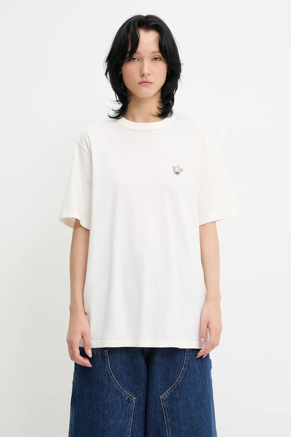 Café Kitsuné t-shirt in cotone Barista Fox Patch Relax CKNU00102KJ7014 beige SS25