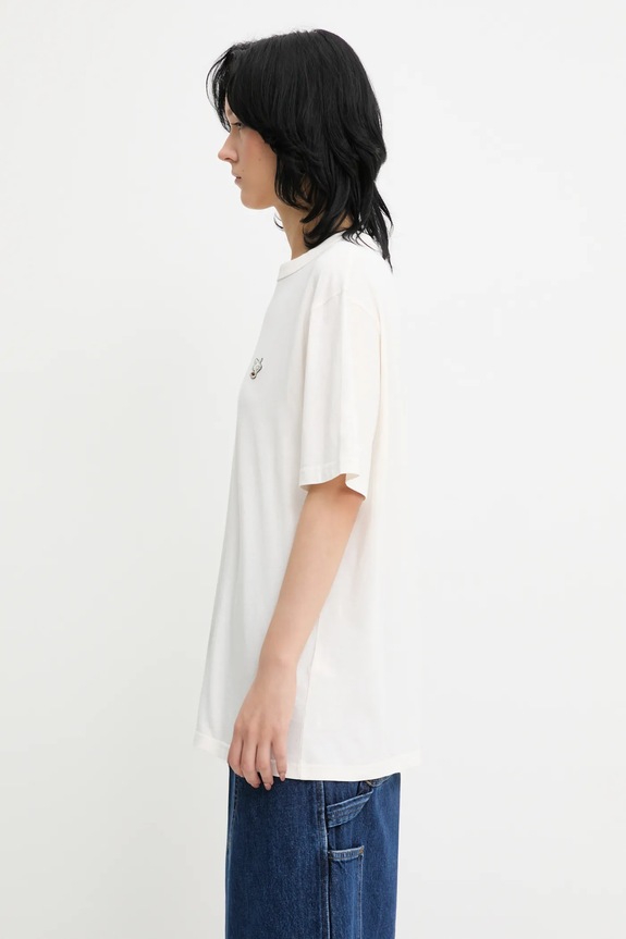Café Kitsuné t-shirt in cotone Barista Fox Patch Relax beige CKNU00102KJ7014