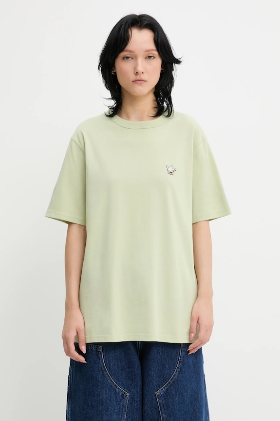 Café Kitsuné t-shirt in cotone Barista Fox Patch Relax CKNU00102KJ7014 verde SS25