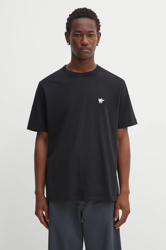 Café Kitsuné t-shirt bawełniany Barista Fox Patch Relax bawełna czarny CKNU00102KJ7014