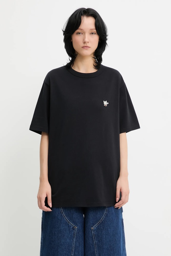 Café Kitsuné t-shirt bawełniany Barista Fox Patch Relax CKNU00102KJ7014 czarny SS25