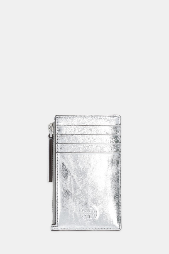Δερμάτινο πορτοφόλι Tory Burch Fleming λείο δέρμα ασημί 175191.040
