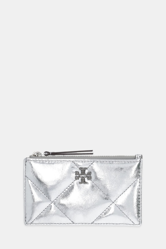 Δερμάτινο πορτοφόλι Tory Burch Kira Diamond λείο δέρμα ασημί 175012.040
