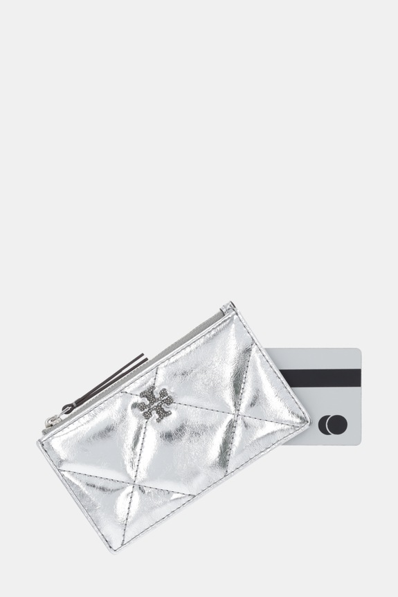Αξεσουάρ Δερμάτινο πορτοφόλι Tory Burch Kira Diamond 175012.040 ασημί
