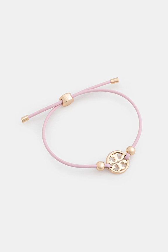 Tory Burch bracciale in pelle Miller Slider oro plissettato rosa 144706.705