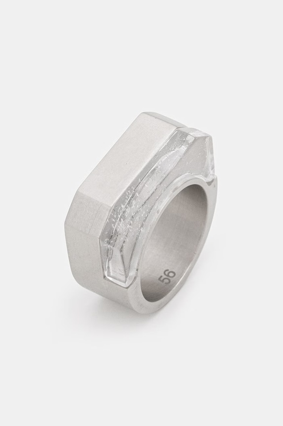 Rick Owens DRKSHDW Double Crystal Hollywood anello con pietra naturale da donna argento RJ0000125.MMTES2