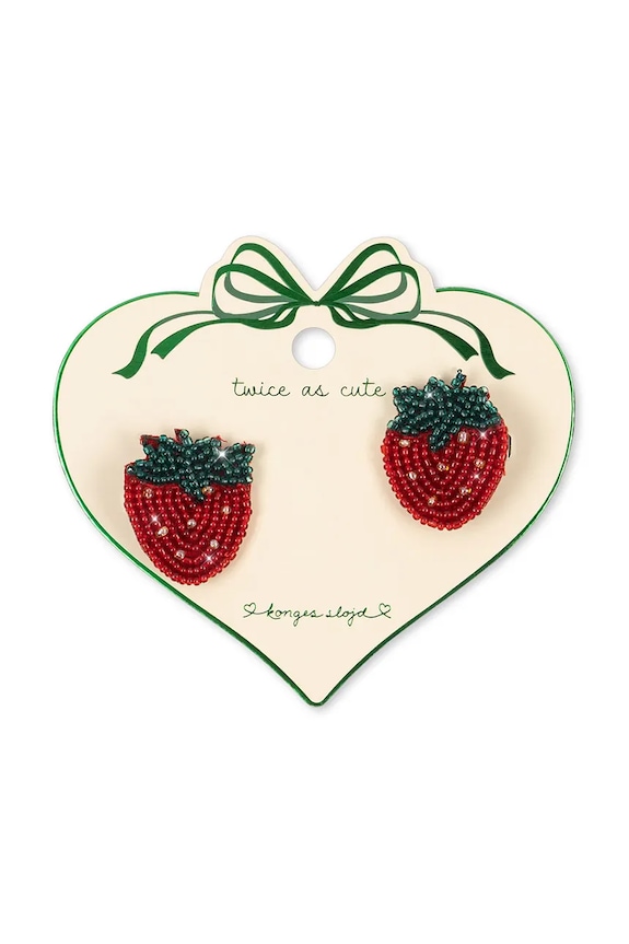Detské sponky Konges Sløjd 2 PACK STRAWBERRY BEADED HAIR CLIP 2-pak červená KS103650.PPY2