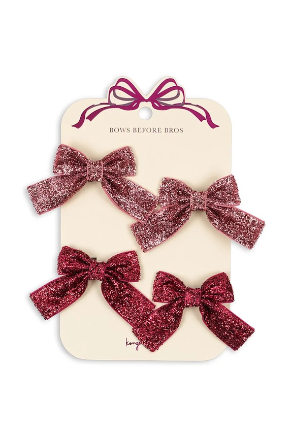 Detské sponky Konges Sløjd GLITTER BOW HAIR CLIPS 4-pak burgundské KS104615.PPY2
