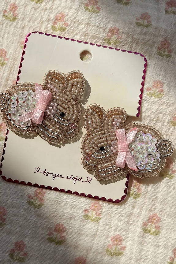 Konges Sløjd spinki do włosów dziecięce BEADED BUNNY HAIR CLIPS 2-pack KS104579.PPY2 brązowy