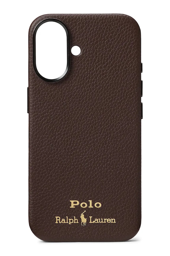 Polo Ralph Lauren custodia in pelle cellurale iPhone 16 applique marrone 405P17551