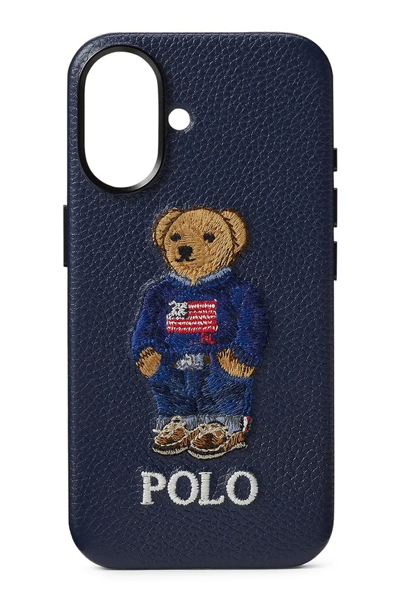 Polo Ralph Lauren custodia in pelle cellurale iPhone 16 custodia per telefono blu navy 405P17560