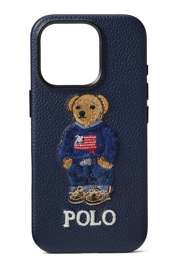 Polo Ralph Lauren custodia in pelle cellurale iPhone 16 Pro custodia per telefono blu navy 405P17561