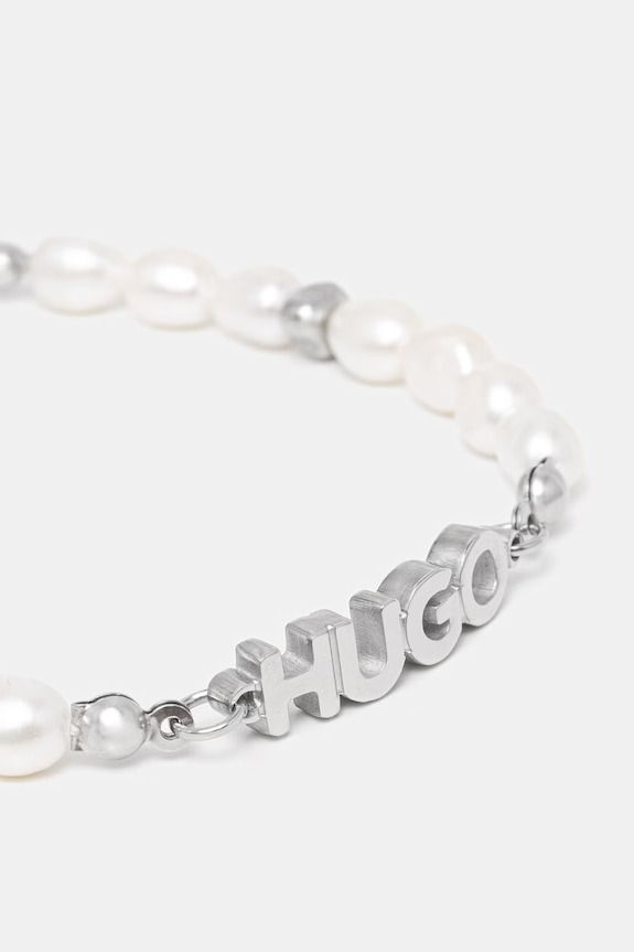 HUGO narukvica za muškarce od sedefa E-SHELLBEADS2-BRA 50552604 srebrna SS26