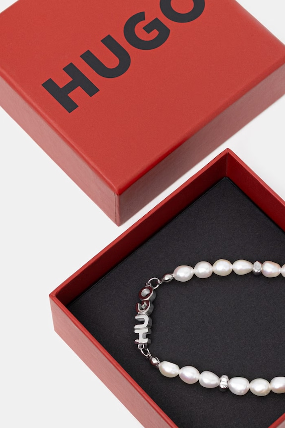 Dodaci HUGO narukvica za muškarce od sedefa E-SHELLBEADS2-BRA 50552604 srebrna