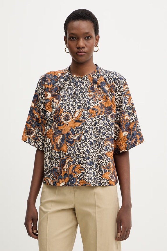 Weekend Max Mara bluză din bumbac QUAGLIA flori bleumarin 2615111162600