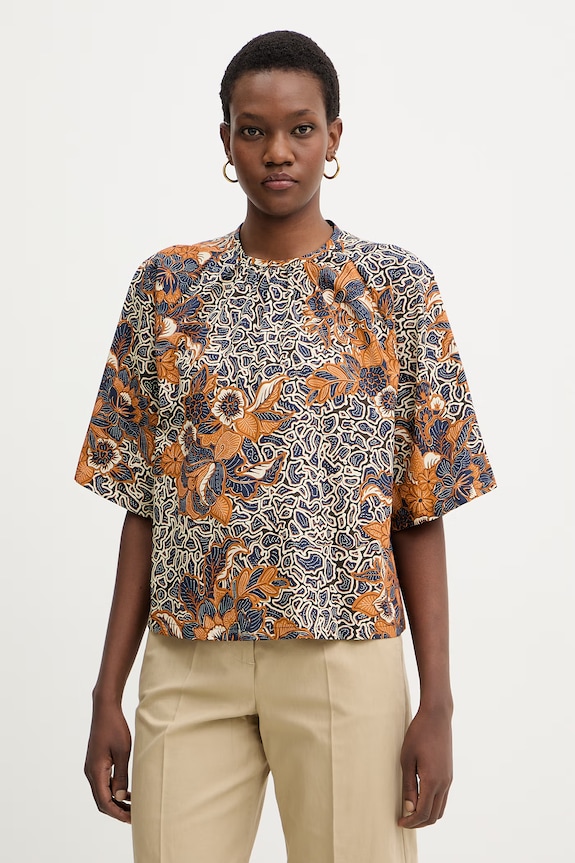 Weekend Max Mara bluză din bumbac QUAGLIA flori bleumarin 2615111162600