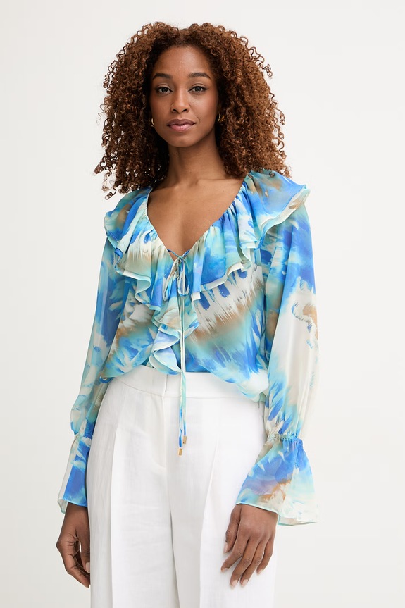 Marciano by Guess blúzka s volánom dámska ADELA modrá G6GH04.W1795