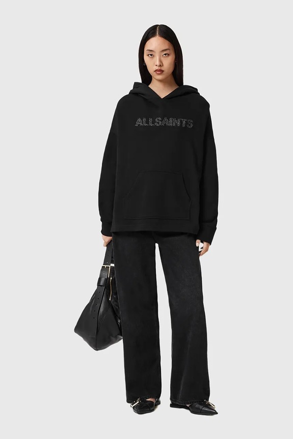 Βαμβακερή μπλούζα AllSaints μαύρο W118JD