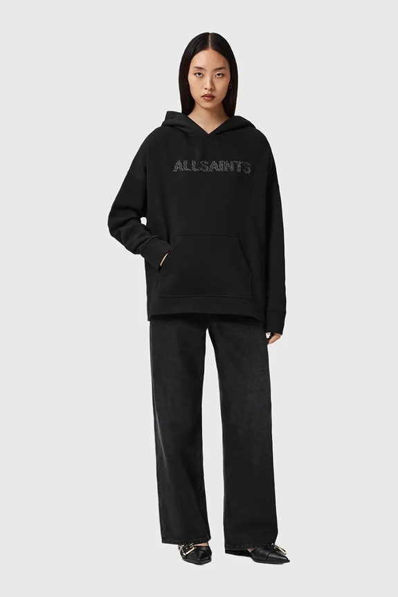 Βαμβακερή μπλούζα AllSaints W118JD μαύρο