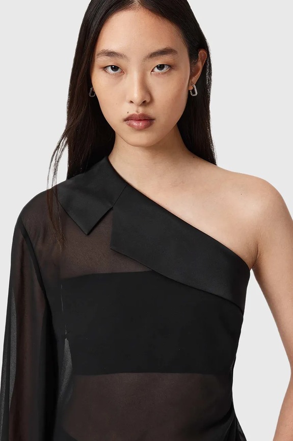 Βαμβακερή μπλούζα AllSaints μαύρο W050PD