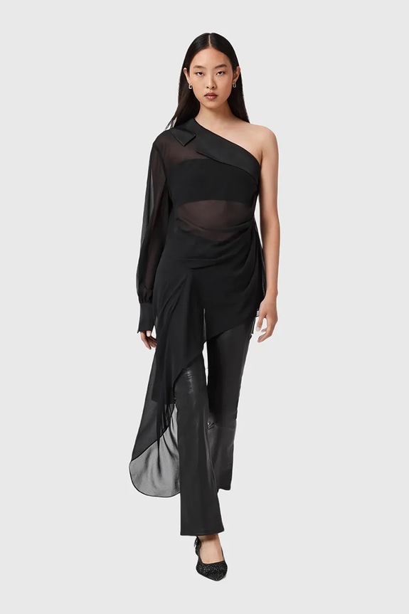 Βαμβακερή μπλούζα AllSaints W050PD μαύρο
