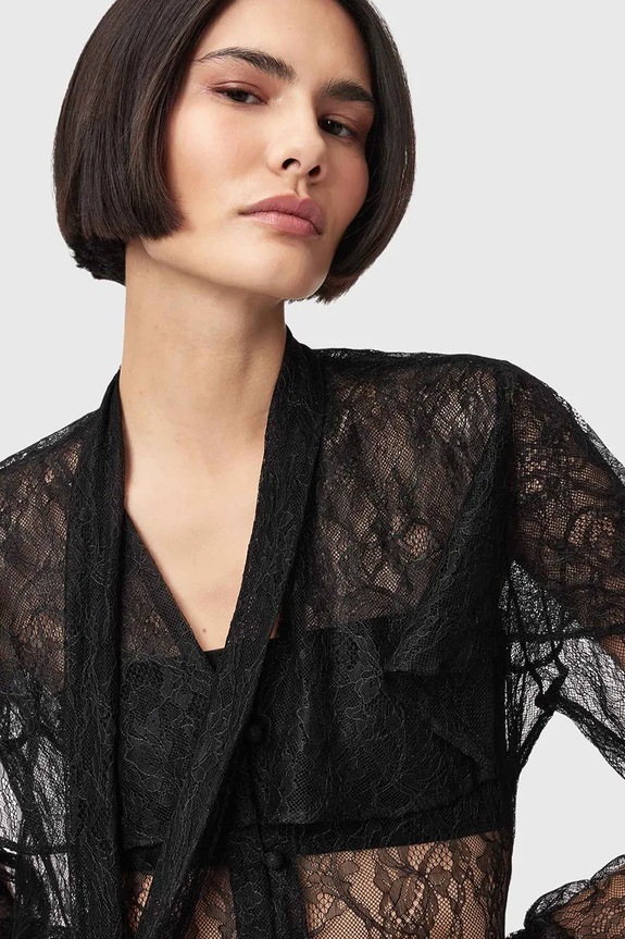 AllSaints felső pamutkeverékből fekete W060PD