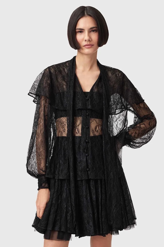 AllSaints felső pamutkeverékből W060PD fekete