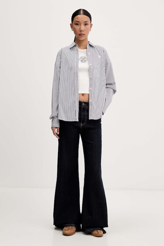HUGO cămașă pentru femei, cu bumbac The Essential Shirt 50552601 bleumarin SS26