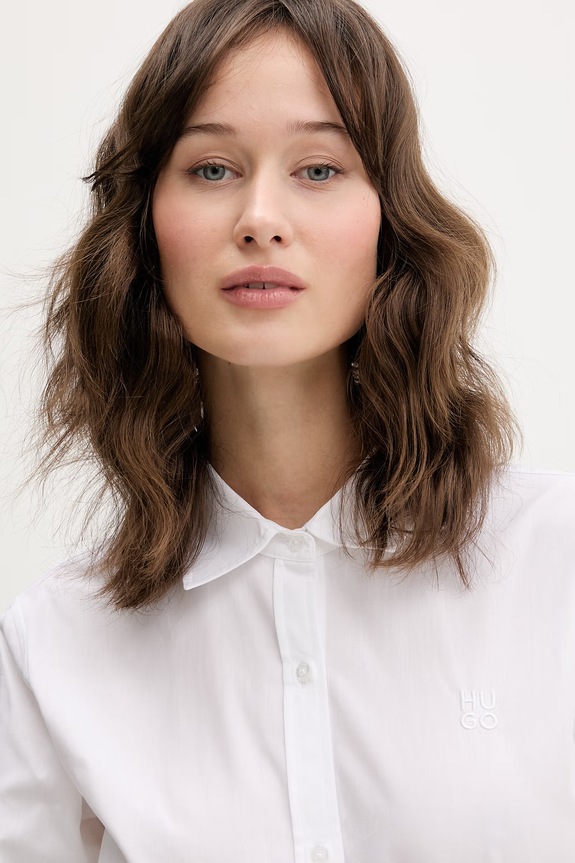 Βαμβακερό πουκάμισο HUGO The Essential Shirt λευκό 50552832