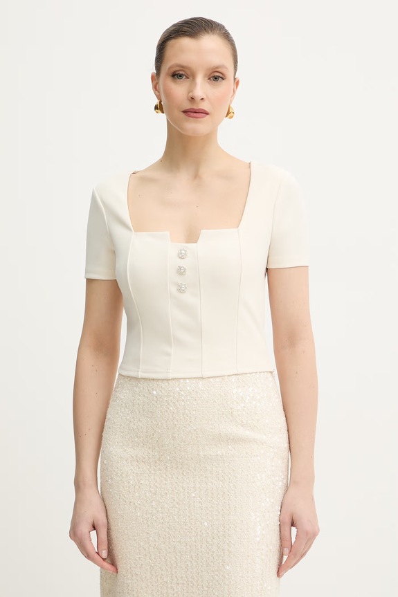 Guess bluzka EVELINA z elastanem beżowy W6RP08.KCBO2