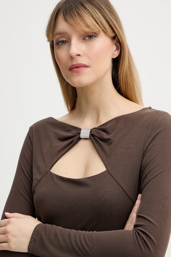 Tričko s dlhým rukávom Guess MILENA hnedá W6RP11.KAQL2