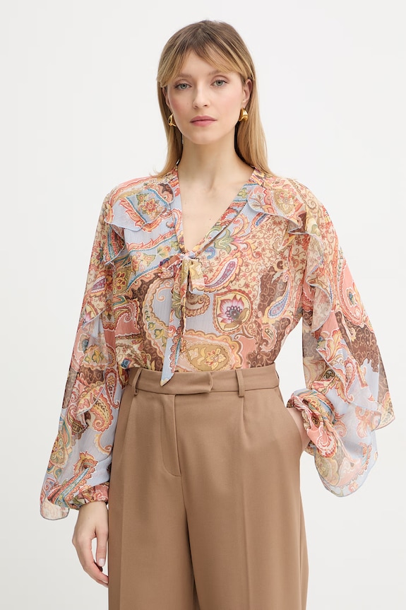 Guess blúzka s volánom dámska PAISLEY oranžová W6PH0G.WP691