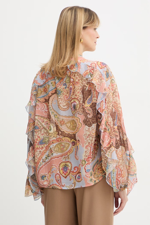 Oblečenie Guess blúzka s volánom dámska PAISLEY W6PH0G.WP691 oranžová