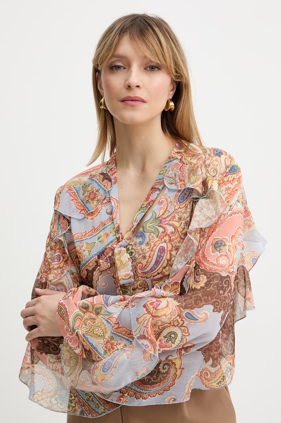 Guess blúzka s volánom dámska PAISLEY oranžová W6PH0G.WP691