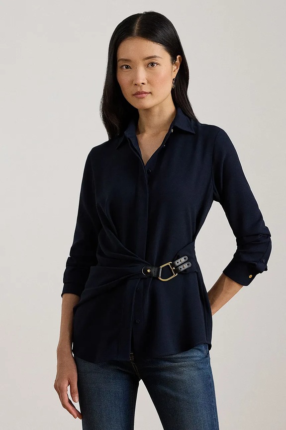 Πουκάμισο Lauren Ralph Lauren μακρύ σκούρο μπλε 200P03577