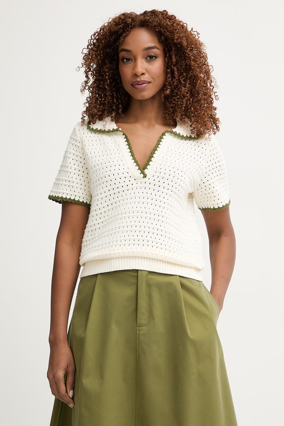 Pedro del Hierro polo tricotat pentru femei, din bumbac bej 5503018